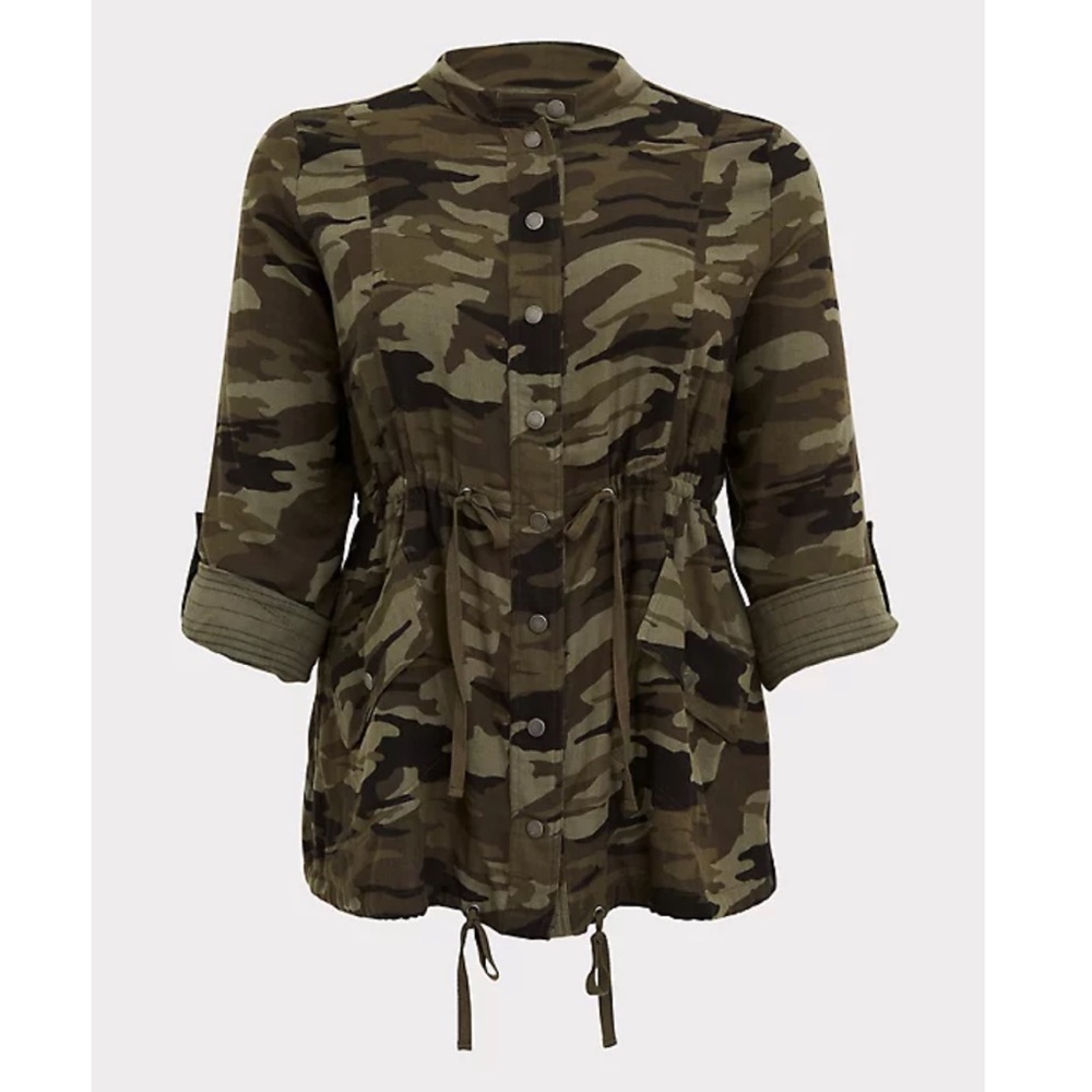 Torrid Camo Button Front Drawstring Anorak